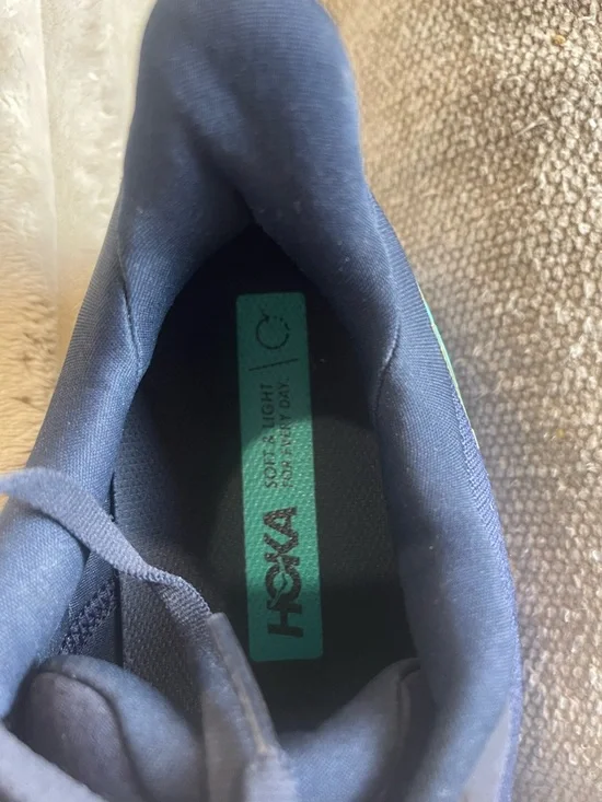 Hoka Men's Navy Running Shoes with Teal Logo and Light Blue Midsole Size 10.5 - Picture 3 of 10